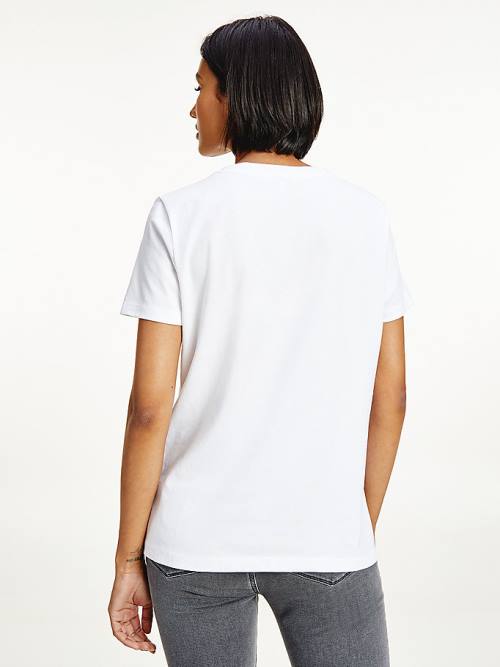 White Tommy Hilfiger Tonal Script Logo Organic Cotton Women's T Shirts | TH369NPG