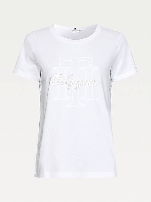 White Tommy Hilfiger Tonal Script Logo Organic Cotton Women's T Shirts | TH369NPG