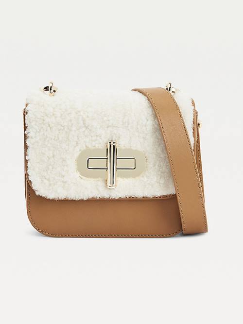 White Tommy Hilfiger Turn Lock Small Leather Crossover Women\'s Bags | TH104LZH