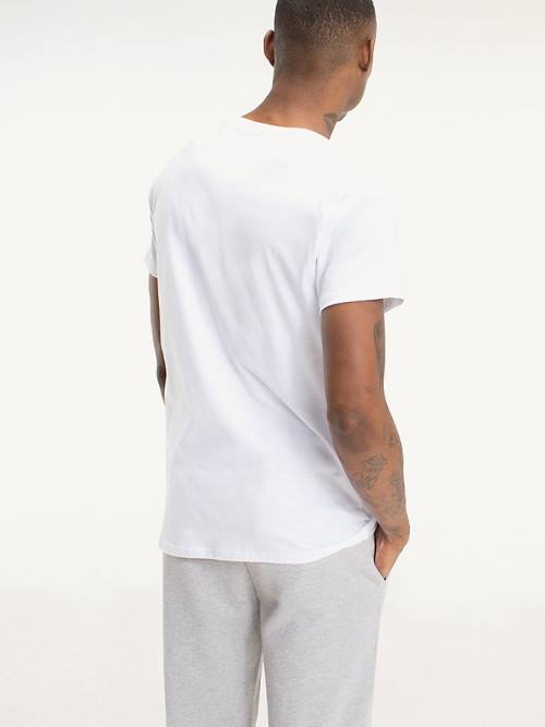 White Tommy Hilfiger V-Neck Men's T Shirts | TH783KVX