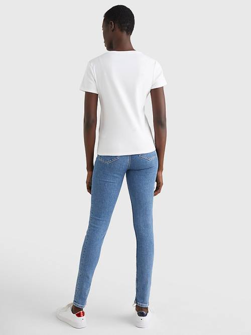 White Tommy Hilfiger V-Neck Slim Fit Women's T Shirts | TH147WDB