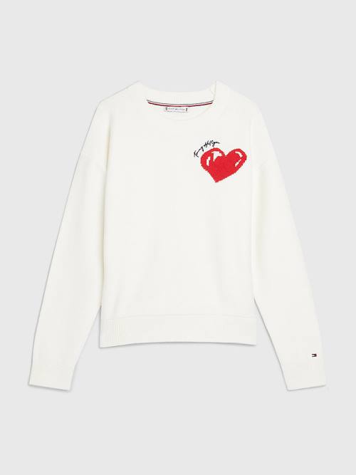 White Tommy Hilfiger Valentines Heart Organic Cotton Jumper Women's Sweaters | TH459DLJ