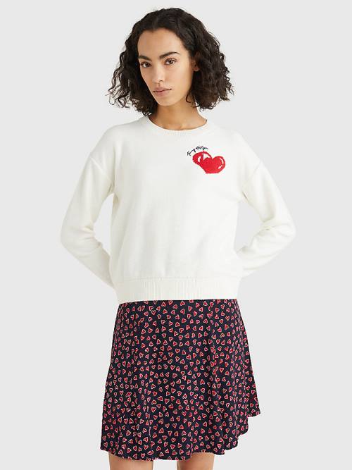 White Tommy Hilfiger Valentines Heart Organic Cotton Jumper Women\'s Sweaters | TH459DLJ