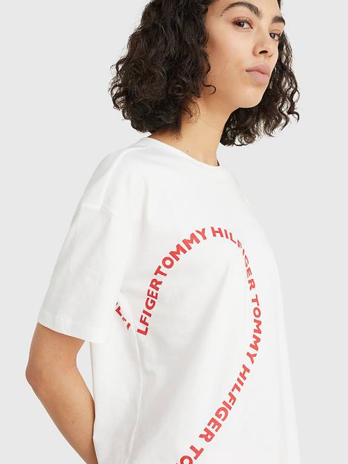 White Tommy Hilfiger Valentines Heart Print Relaxed Fit Women's T Shirts | TH365ABI