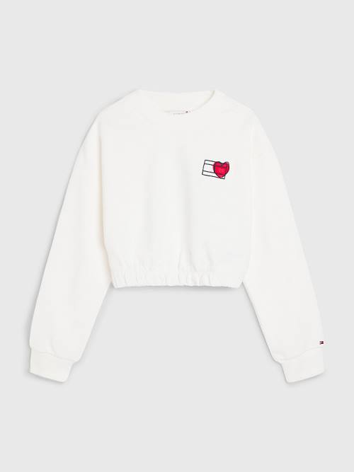 White Tommy Hilfiger Valentines Heart Print Cropped Girls\' Sweatshirts | TH758UDB