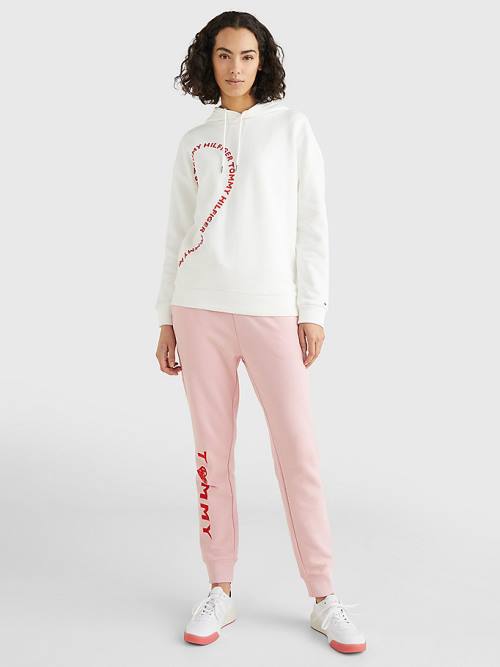 White Tommy Hilfiger Valentines Heart Print Relaxed Fit Women's Hoodie | TH892NPW