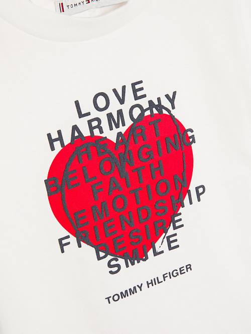 White Tommy Hilfiger Valentines Heart Text Print Boys' T Shirts | TH527EYX