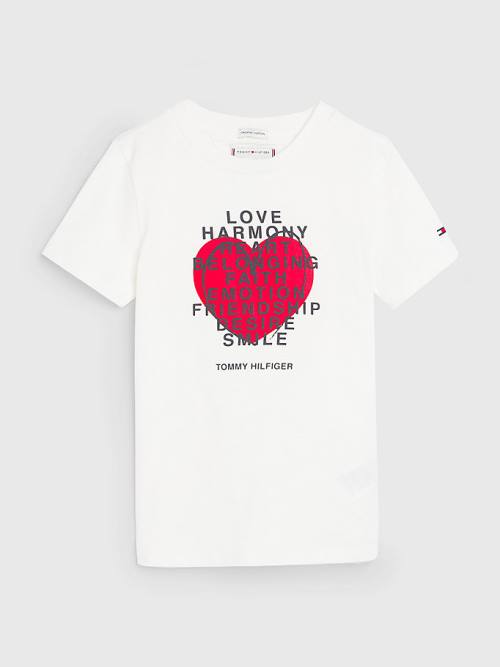 White Tommy Hilfiger Valentines Heart Text Print Boys\' T Shirts | TH527EYX