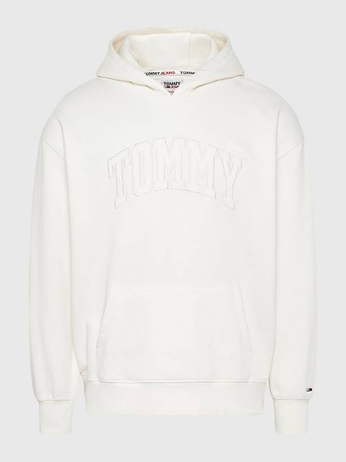 White Tommy Hilfiger Varsity Logo Men's Hoodie | TH209DME