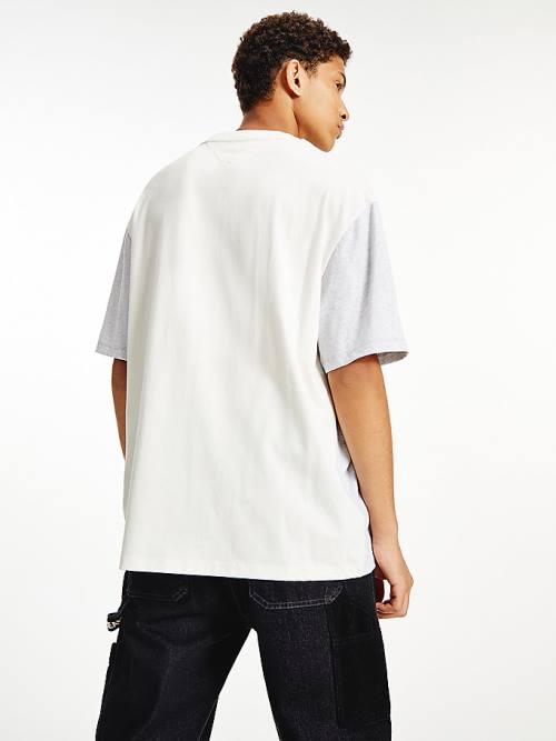 White Tommy Hilfiger Vertical Stripe Cut & Sewn Men's T Shirts | TH037UCD