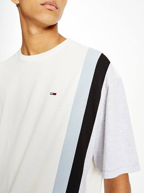 White Tommy Hilfiger Vertical Stripe Cut & Sewn Men's T Shirts | TH037UCD