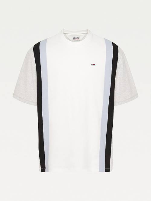 White Tommy Hilfiger Vertical Stripe Cut & Sewn Men's T Shirts | TH037UCD