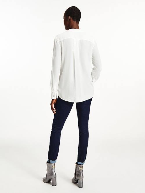 White Tommy Hilfiger Viscose Long Sleeve Relaxed Fit Women's Blouse | TH543POF