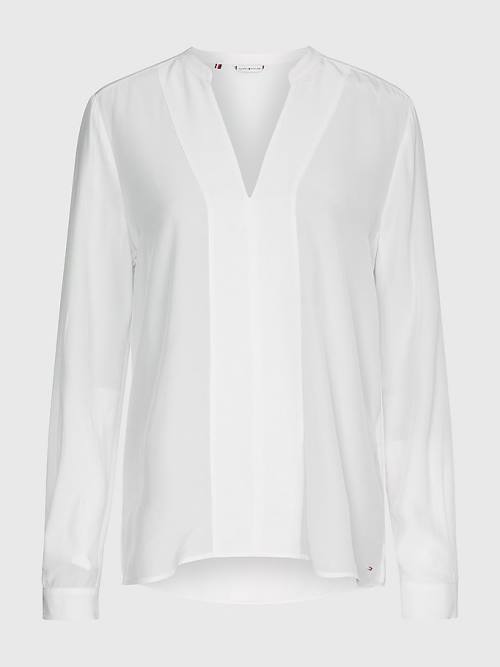 White Tommy Hilfiger Viscose V-Neck Regular Fit Women's Blouse | TH204RSL