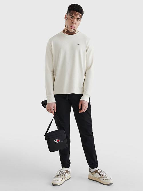 White Tommy Hilfiger Waffle Crew Neck Long Sleeve Top Men's T Shirts | TH846NTM