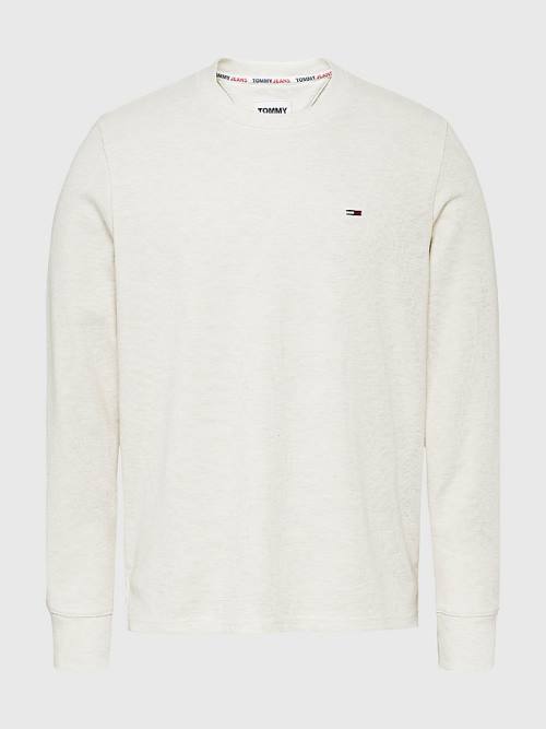 White Tommy Hilfiger Waffle Crew Neck Long Sleeve Top Men's T Shirts | TH846NTM