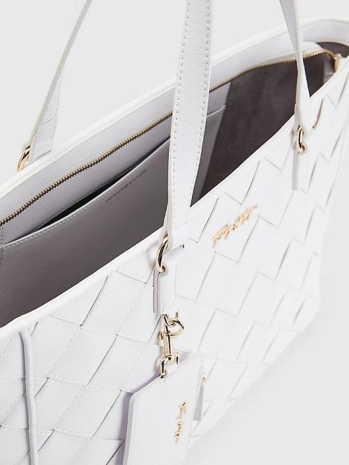 White Tommy Hilfiger Woven Tote Women's Bags | TH160PMH