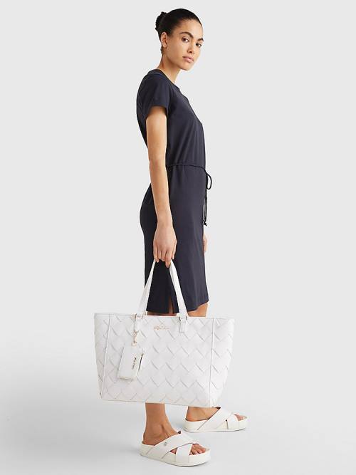 White Tommy Hilfiger Woven Tote Women's Bags | TH160PMH