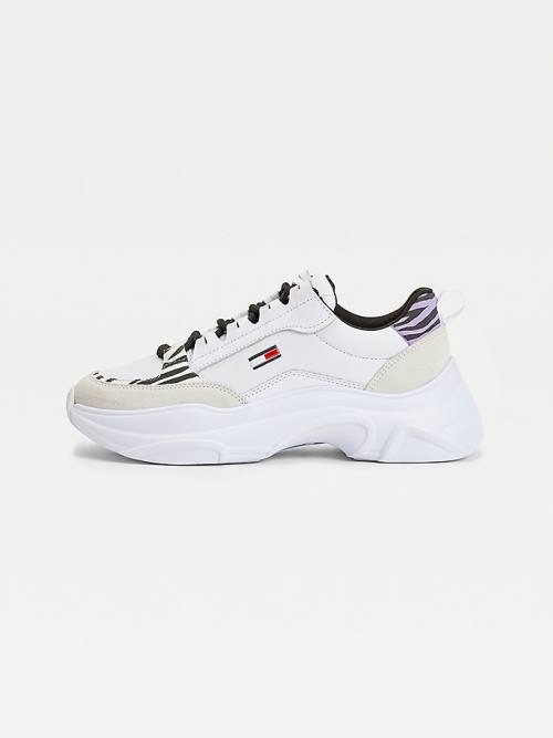 White Tommy Hilfiger Zebra Print Chunky Women's Sneakers | TH576VJZ