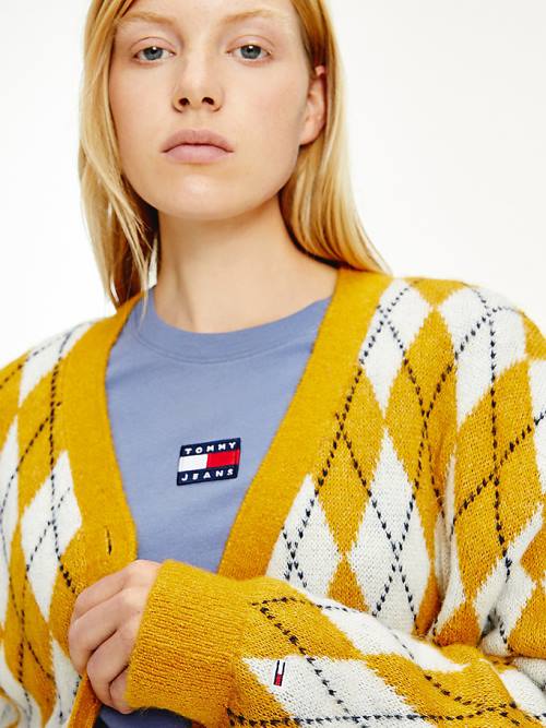 Yellow Tommy Hilfiger Argyle Cropped Cardigan Women's Sweaters | TH524PXQ