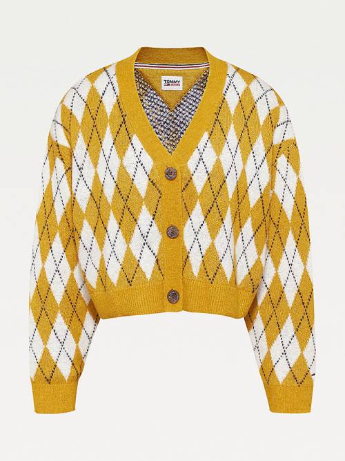 Yellow Tommy Hilfiger Argyle Cropped Cardigan Women's Sweaters | TH524PXQ