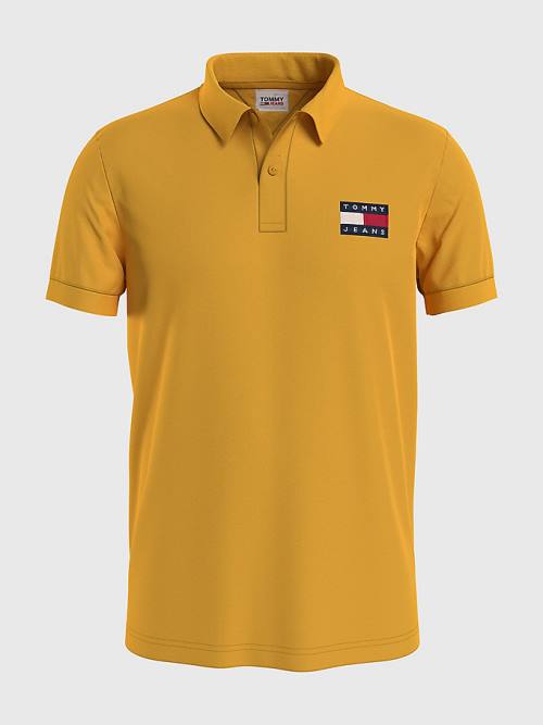 Yellow Tommy Hilfiger Badge Lightweight Regular Fit Men\'s Polo Shirts | TH409HEX