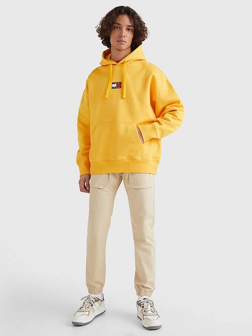 Yellow Tommy Hilfiger Badge Organic Cotton Men's Hoodie | TH237KRC