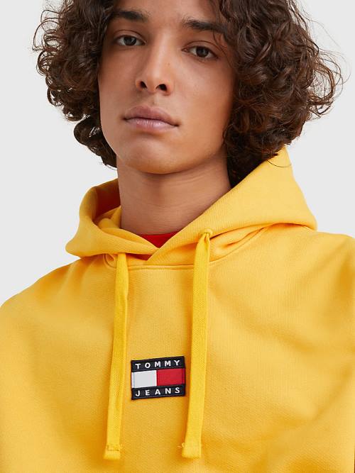 Yellow Tommy Hilfiger Badge Organic Cotton Men's Hoodie | TH237KRC