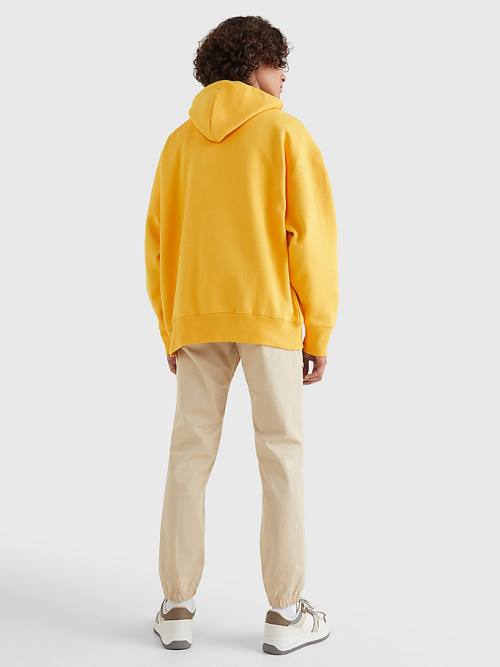 Yellow Tommy Hilfiger Badge Organic Cotton Men's Hoodie | TH237KRC