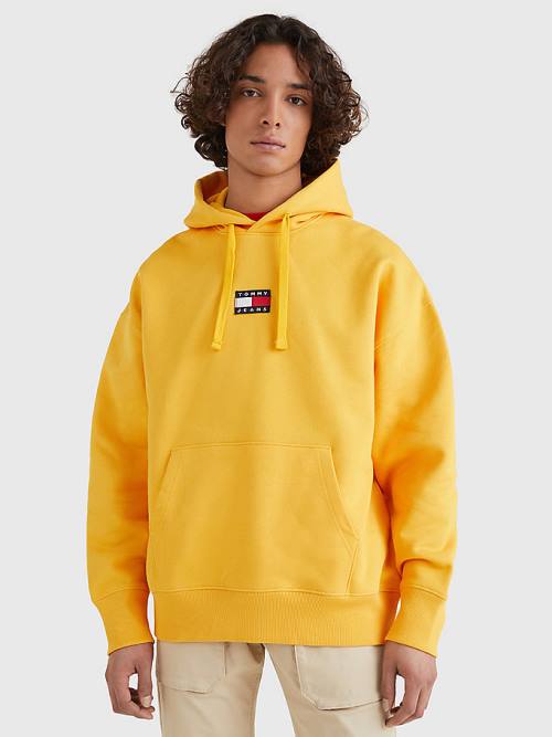 Yellow Tommy Hilfiger Badge Organic Cotton Men\'s Hoodie | TH237KRC