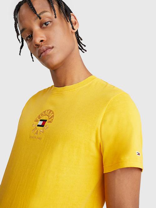 Yellow Tommy Hilfiger Circle Logo Men's T Shirts | TH431VIB