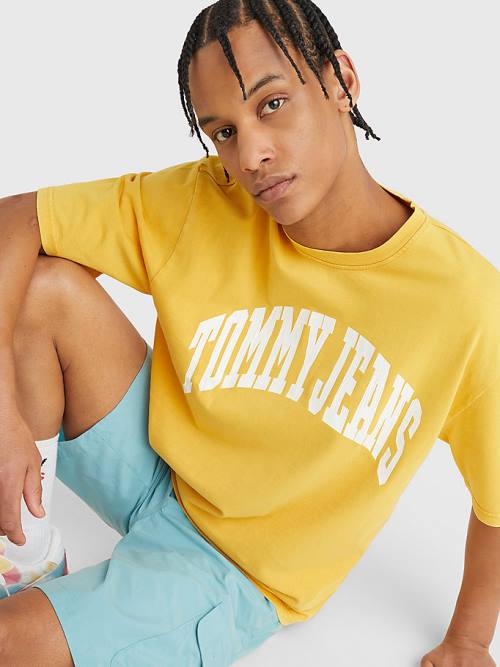 Yellow Tommy Hilfiger College Logo Men's T Shirts | TH903GKX