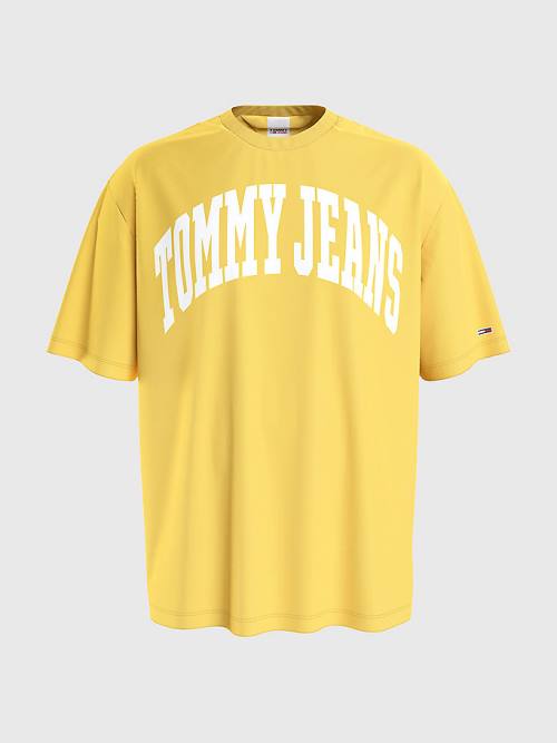 Yellow Tommy Hilfiger College Logo Men's T Shirts | TH903GKX