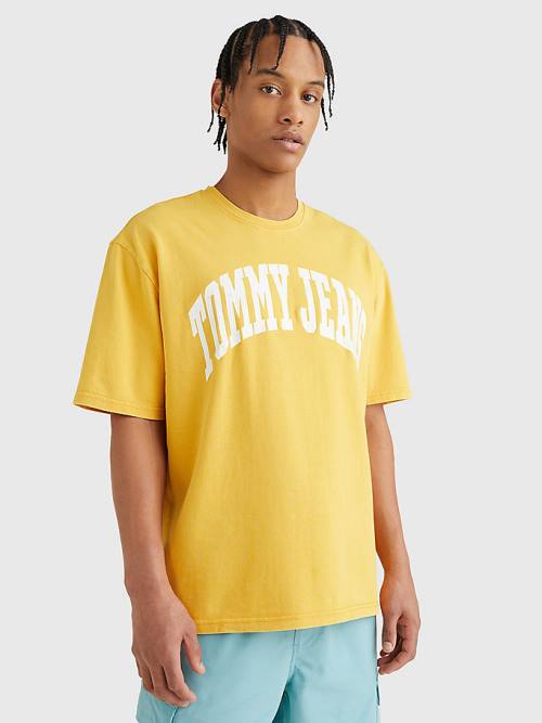 Yellow Tommy Hilfiger College Logo Men\'s T Shirts | TH903GKX