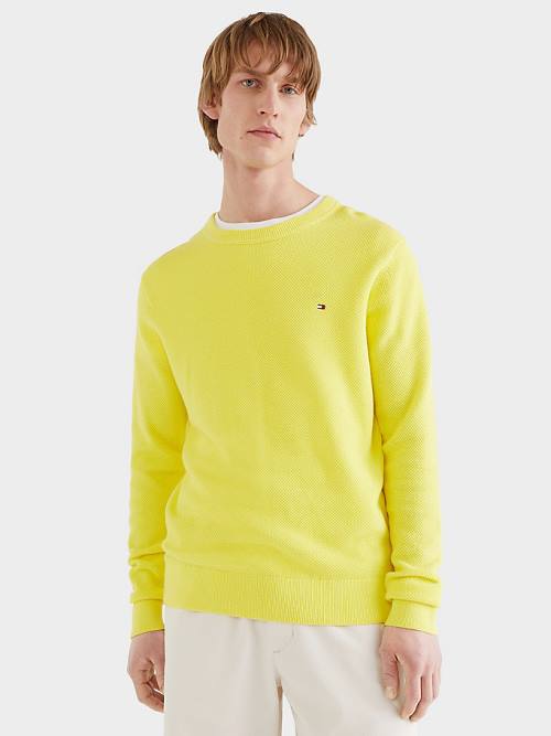 Yellow Tommy Hilfiger Crew Neck Jumper Men\'s Sweaters | TH916NZQ