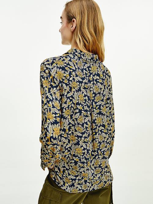 Yellow Tommy Hilfiger Floral Viscose Crepe Relaxed Fit Women's Blouse | TH150NLJ