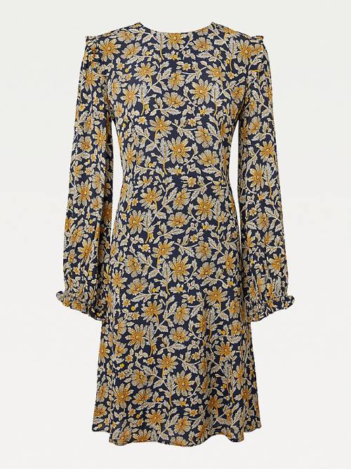 Yellow Tommy Hilfiger Floral Viscose Crepe Women's Dress | TH927HWX