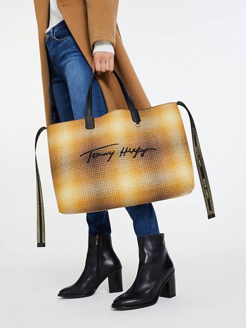 Yellow Tommy Hilfiger Iconic Shadow Check Tote Women's Bags | TH125JIO