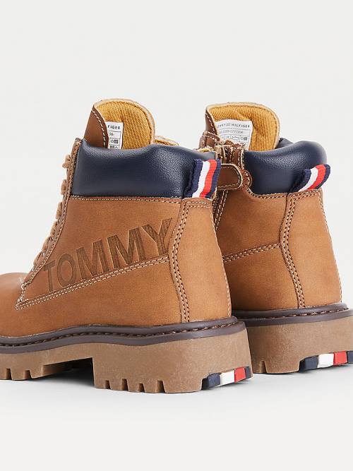 Yellow Tommy Hilfiger Lace-Up Cleated Sole Ankle Booties Boys' Boots | TH178YKL