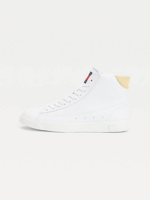 Yellow Tommy Hilfiger Leather High-Top Women's Sneakers | TH730FGR