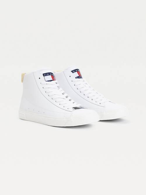 Yellow Tommy Hilfiger Leather High-Top Women\'s Sneakers | TH730FGR