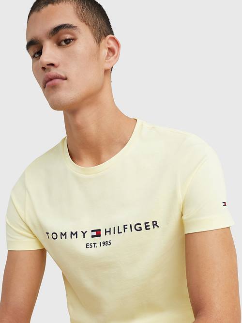 Yellow Tommy Hilfiger Logo Men's T Shirts | TH067JPL