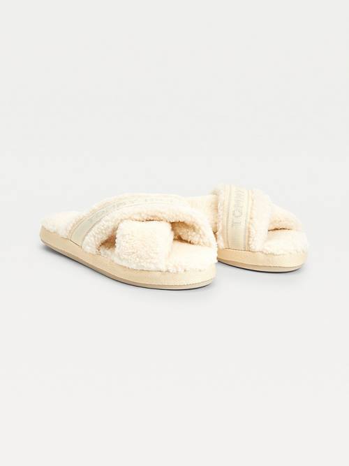 Yellow Tommy Hilfiger Logo Tape Fleece Home Women\'s Slippers | TH235BPC