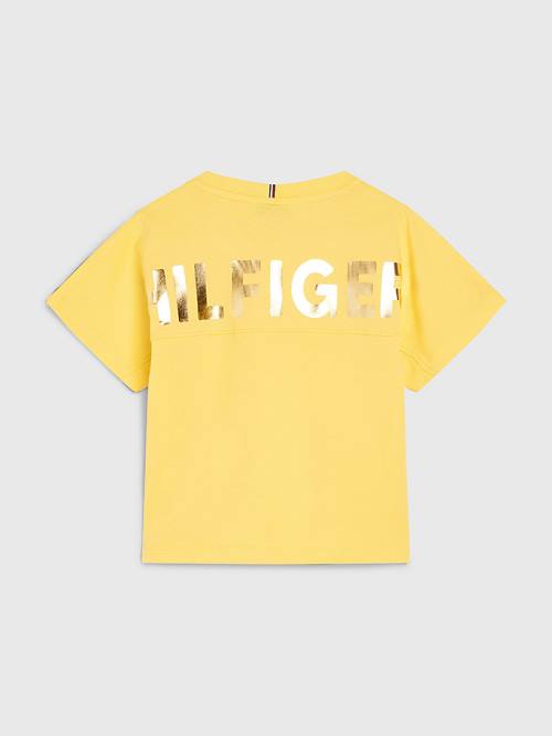 Yellow Tommy Hilfiger Metallic Logo Organic Cotton Girls' T Shirts | TH347GPU