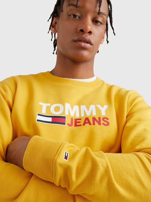 Yellow Tommy Hilfiger Organic Cotton Logo Men's Sweatshirts | TH823RPJ