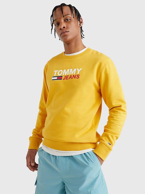 Yellow Tommy Hilfiger Organic Cotton Logo Men\'s Sweatshirts | TH823RPJ