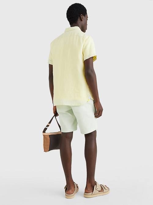 Yellow Tommy Hilfiger Pigment-Dyed Short Sleeve Linen Men's Shirts | TH926CBS