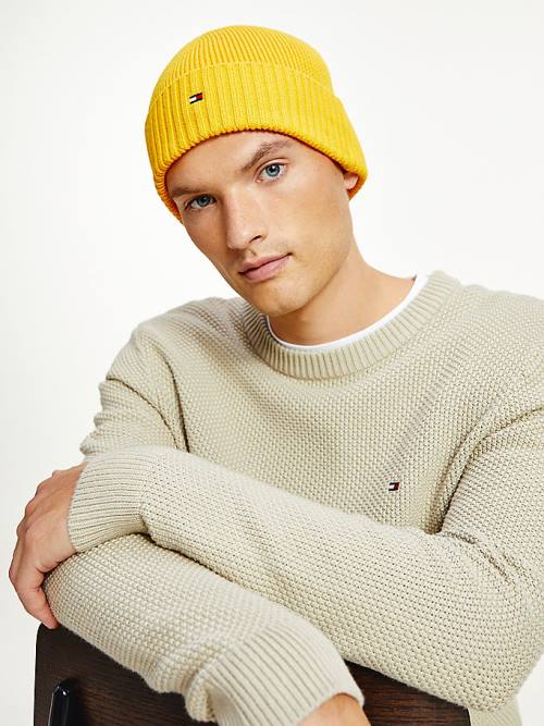 Yellow Tommy Hilfiger Pima Cotton Cashmere Cuffed Beanie Men's Hats | TH817TQD