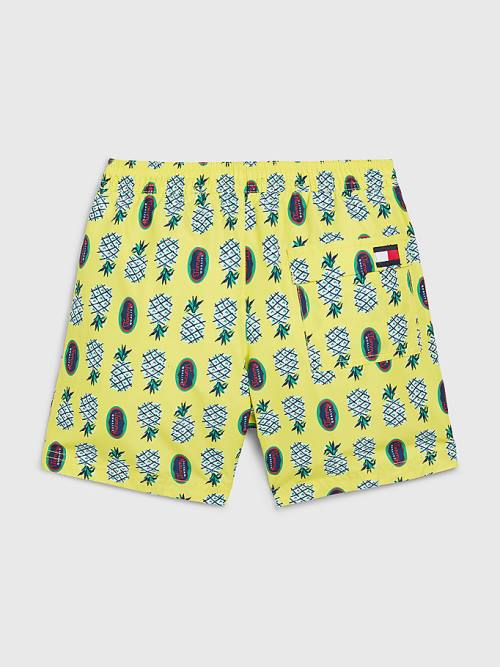 Yellow Tommy Hilfiger Pineapple Print Mid Length Shorts Boys' Swimwear | TH409IBO