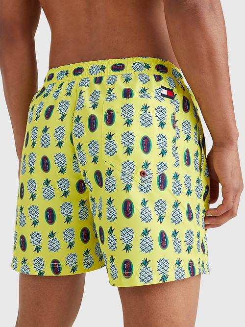 Yellow Tommy Hilfiger Print Drawstring Mid Length Shorts Men's Swimwear | TH804JLG